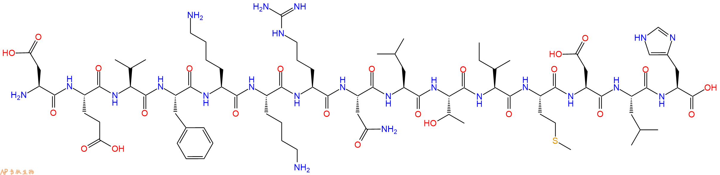 专肽生物产品H2N-Asp-Glu-Val-Phe-Lys-Lys-Arg-Asn-Leu-Thr-Ile-Met-Asp-Leu-His-OH