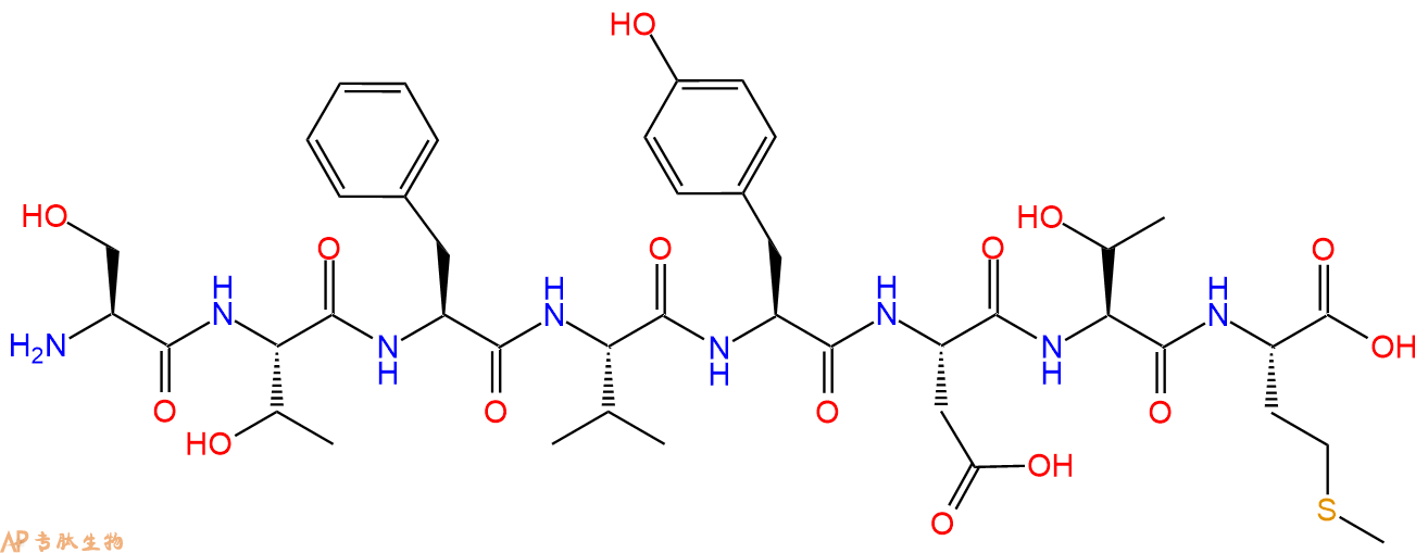 专肽生物产品H2N-Ser-Thr-Phe-Val-Tyr-Asp-Thr-Met-OH