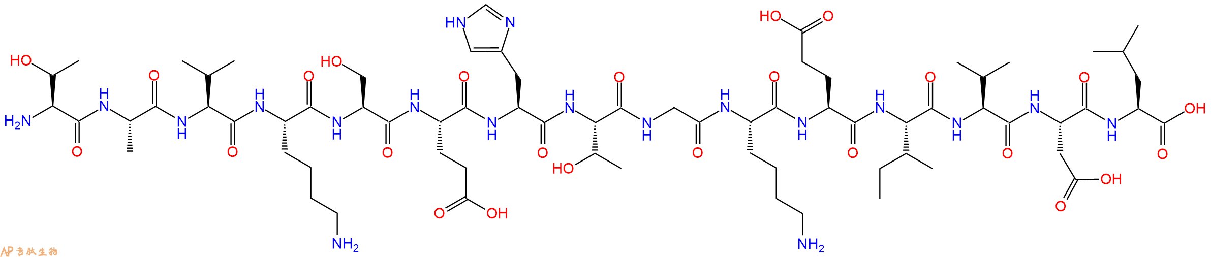 专肽生物产品H2N-Thr-Ala-Val-Lys-Ser-Glu-His-Thr-Gly-Lys-Glu-Ile-Val-Asp-Leu-OH