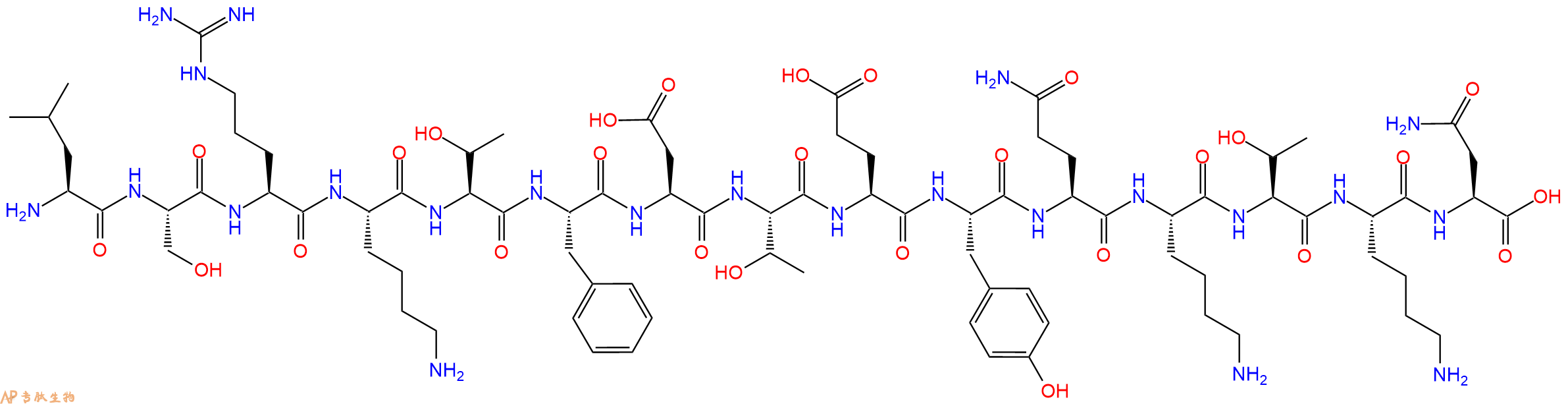 专肽生物产品H2N-Leu-Ser-Arg-Lys-Thr-Phe-Asp-Thr-Glu-Tyr-Gln-Lys-Thr-Lys-Asn-OH