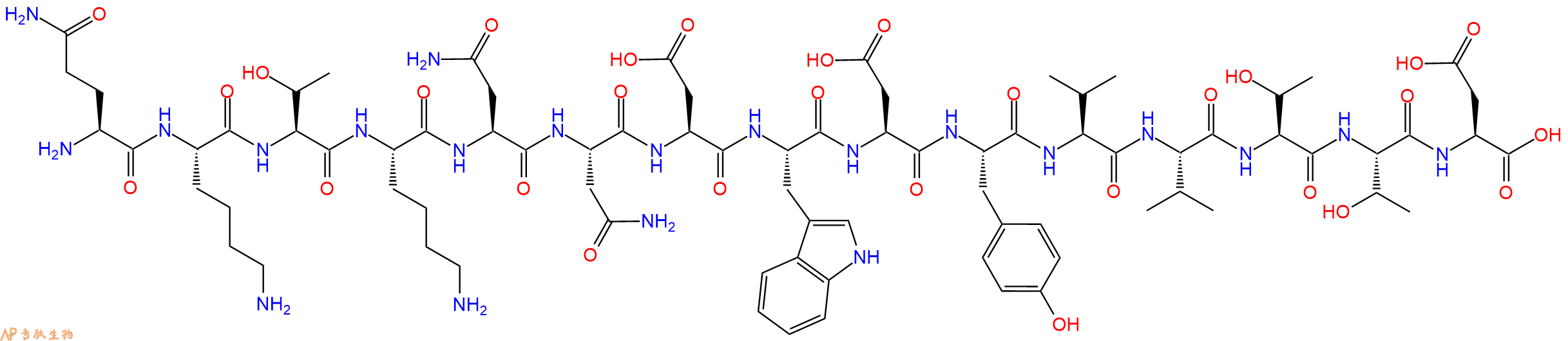 专肽生物产品H2N-Gln-Lys-Thr-Lys-Asn-Asn-Asp-Trp-Asp-Tyr-Val-Val-Thr-Thr-Asp-OH