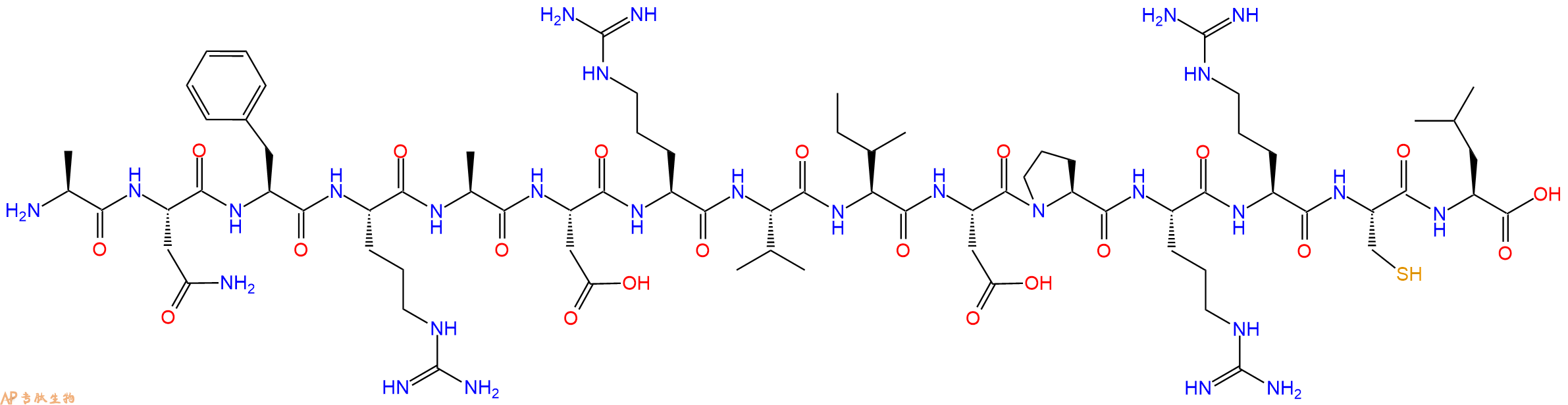 专肽生物产品H2N-Ala-Asn-Phe-Arg-Ala-Asp-Arg-Val-Ile-Asp-Pro-Arg-Arg-Cys-Leu-OH