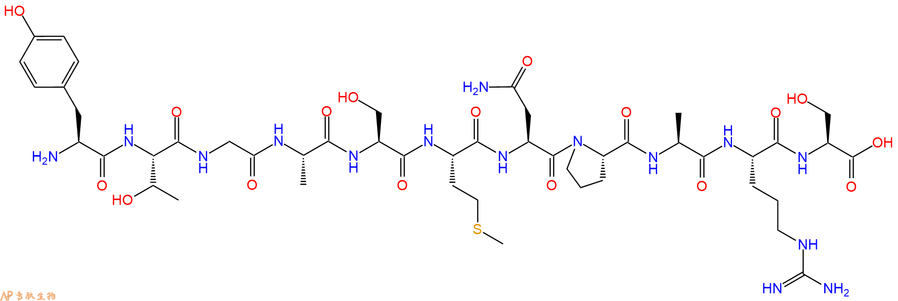 专肽生物产品H2N-Tyr-Thr-Gly-Ala-Ser-Met-Asn-Pro-Ala-Arg-Ser-OH