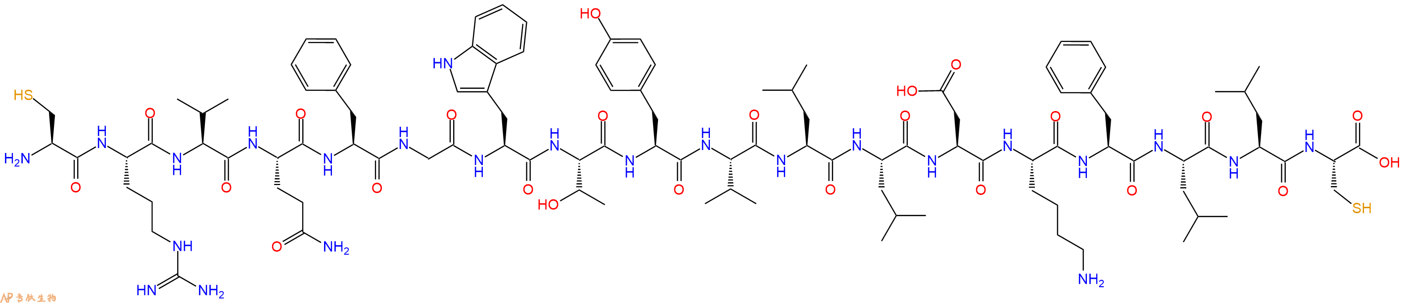 专肽生物产品H2N-Cys-Arg-Val-Gln-Phe-Gly-Trp-Thr-Tyr-Val-Leu-Leu-Asp-Lys-Phe-Leu-Leu-Cys-OH