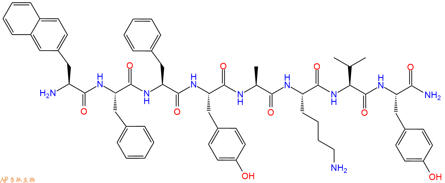 专肽生物产品H2N-2Nal-Phe-Phe-Tyr-Ala-Lys-Val-Tyr-CONH2