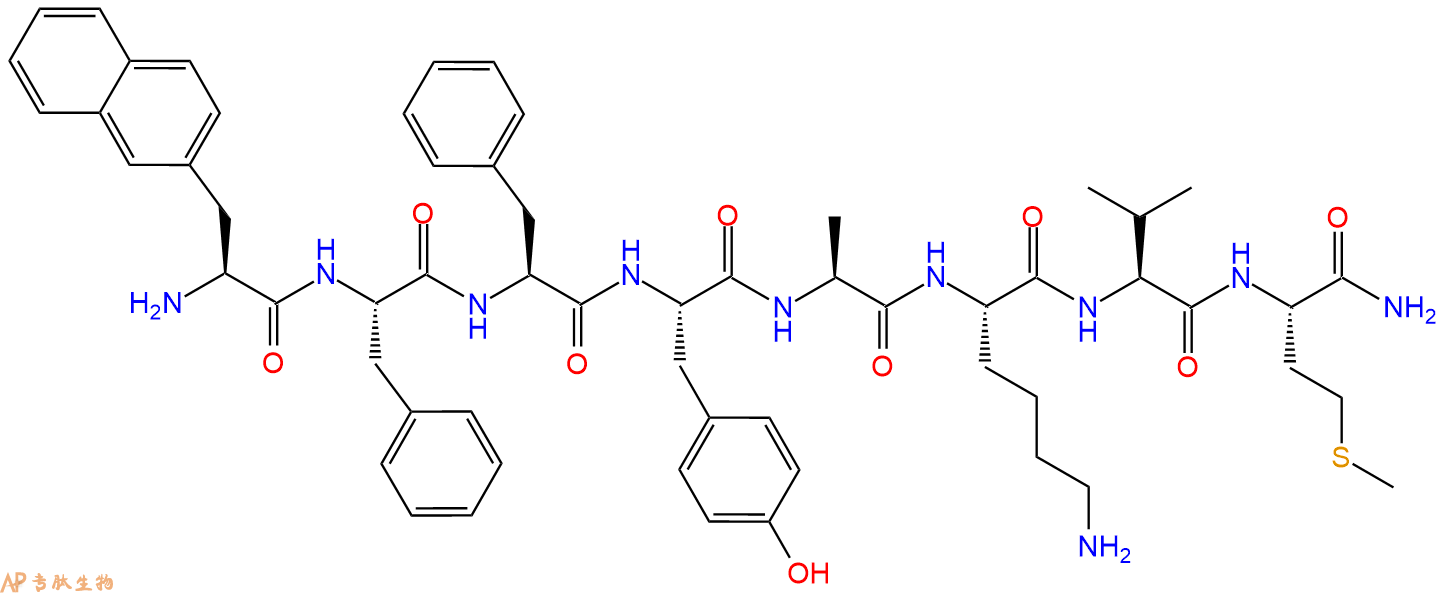 专肽生物产品H2N-2Nal-Phe-Phe-Tyr-Ala-Lys-Val-Met-CONH2