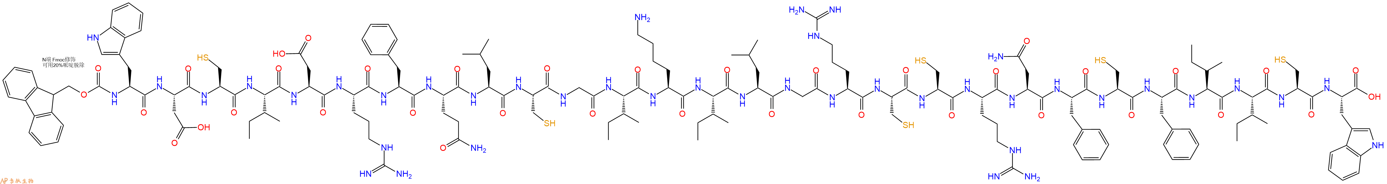专肽生物产品Fmoc-Trp-Asp-Cys-Ile-Asp-Arg-Phe-Gln-Leu-Cys-Gly-Ile-Lys-Ile-Leu-Gly-Arg-Cys-Cys-Arg-Asn-Phe-Cys-Phe-Ile-Ile-Cys-Trp-OH