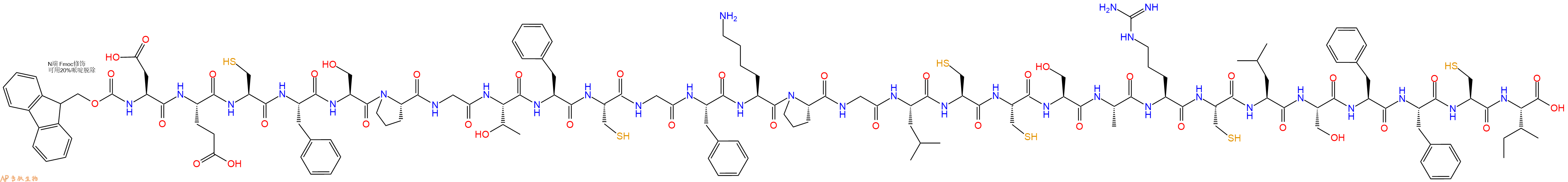 专肽生物产品Fmoc-Asp-Glu-Cys-Phe-Ser-Pro-Gly-Thr-Phe-Cys-Gly-Phe-Lys-Pro-Gly-Leu-Cys-Cys-Ser-Ala-Arg-Cys-Leu-Ser-Phe-Phe-Cys-Ile-OH