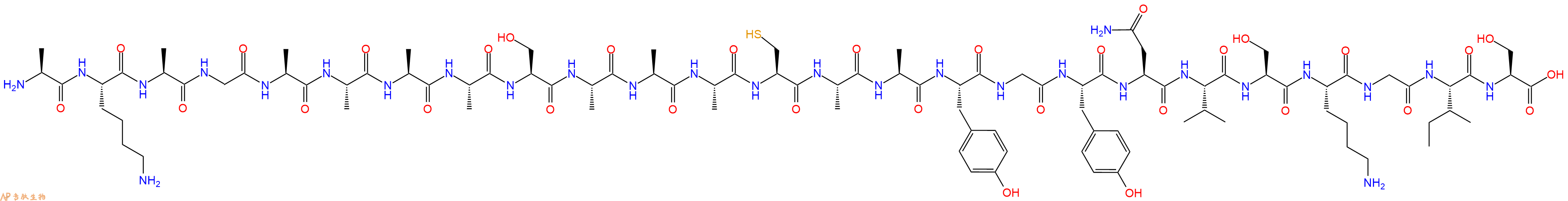 专肽生物产品H2N-Ala-Lys-Ala-Gly-Ala-Ala-Ala-Ala-Ser-Ala-Ala-Ala-Cys-Ala-Ala-Tyr-Gly-Tyr-Asn-Val-Ser-Lys-Gly-Ile-Ser-OH