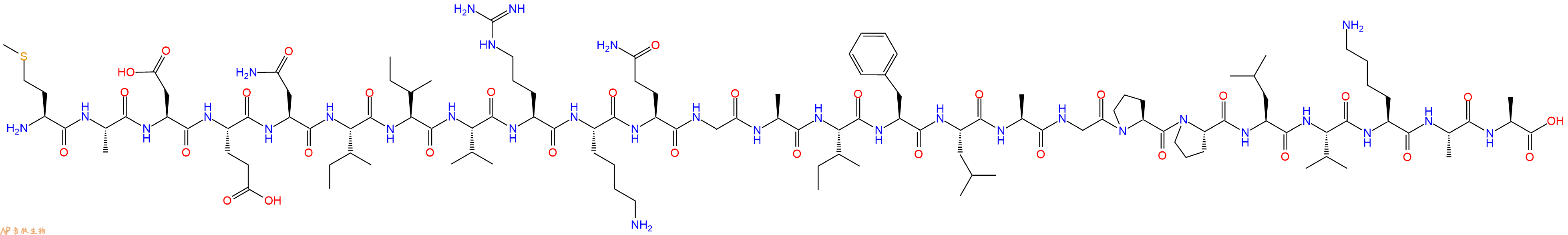 专肽生物产品H2N-Met-Ala-Asp-Glu-Asn-Ile-Ile-Val-Arg-Lys-Gln-Gly-Ala-Ile-Phe-Leu-Ala-Gly-Pro-Pro-Leu-Val-Lys-Ala-Ala-OH
