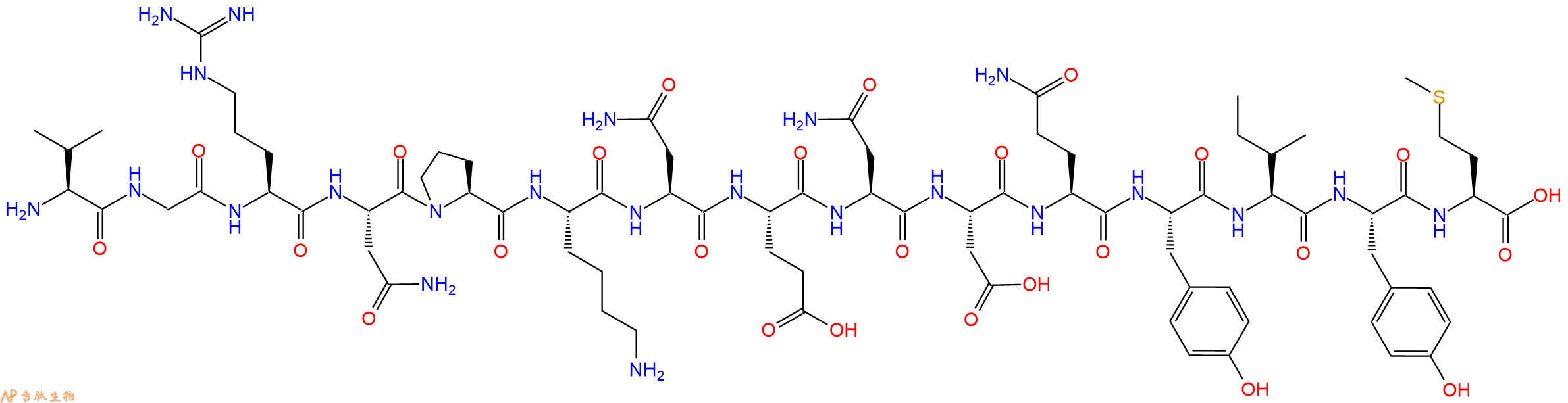 专肽生物产品H2N-Val-Gly-Arg-Asn-Pro-Lys-Asn-Glu-Asn-Asp-Gln-Tyr-Ile-Tyr-Met-OH