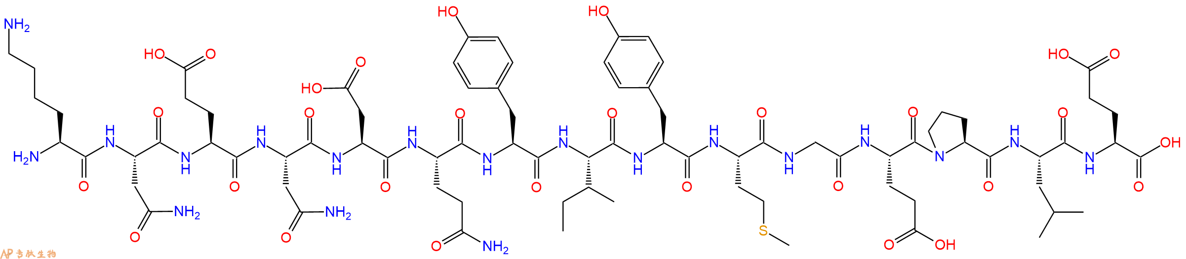专肽生物产品H2N-Lys-Asn-Glu-Asn-Asp-Gln-Tyr-Ile-Tyr-Met-Gly-Glu-Pro-Leu-Glu-OH