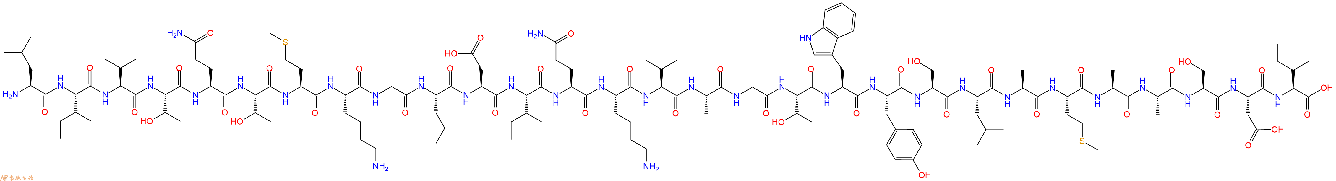 专肽生物产品H2N-Leu-Ile-Val-Thr-Gln-Thr-Met-Lys-Gly-Leu-Asp-Ile-Gln-Lys-Val-Ala-Gly-Thr-Trp-Tyr-Ser-Leu-Ala-Met-Ala-Ala-Ser-Asp-Ile-OH