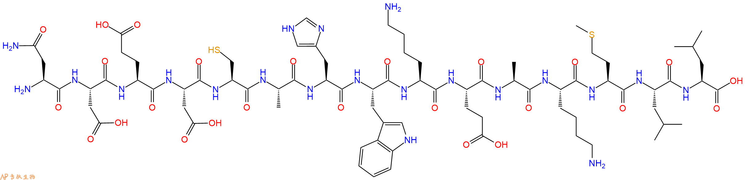 专肽生物产品H2N-Asn-Asp-Glu-Asp-Cys-Ala-His-Trp-Lys-Glu-Ala-Lys-Met-Leu-Leu-OH