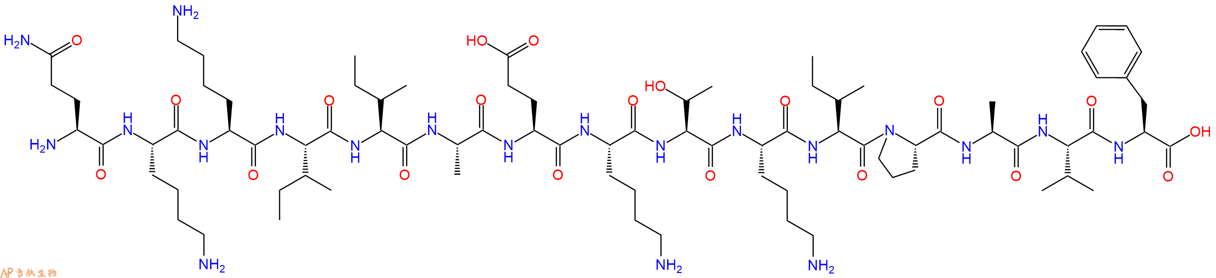 专肽生物产品H2N-Gln-Lys-Lys-Ile-Ile-Ala-Glu-Lys-Thr-Lys-Ile-Pro-Ala-Val-Phe-OH