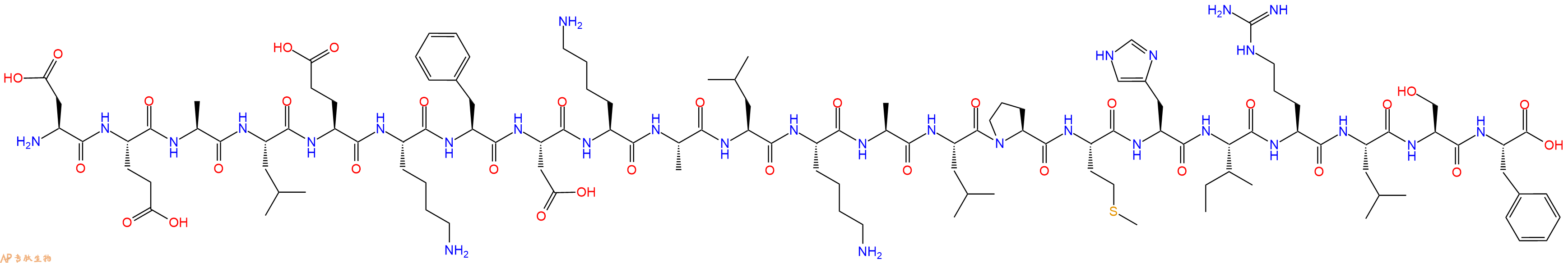 专肽生物产品H2N-Asp-Glu-Ala-Leu-Glu-Lys-Phe-Asp-Lys-Ala-Leu-Lys-Ala-Leu-Pro-Met-His-Ile-Arg-Leu-Ser-Phe-OH