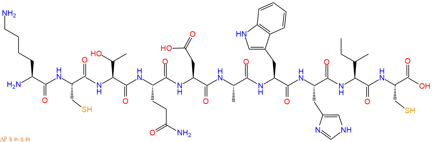 专肽生物产品H2N-Lys-Cys-Thr-Gln-Asp-Ala-Trp-His-Ile-Cys-OH