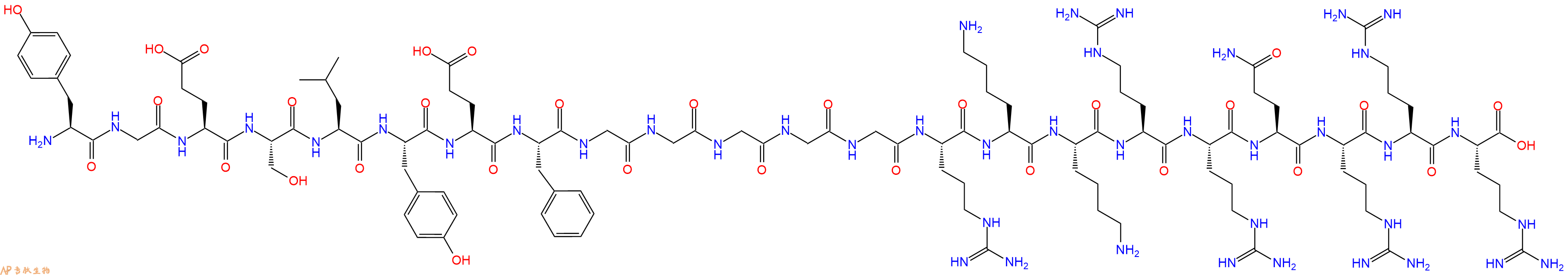 专肽生物产品H2N-Tyr-Gly-Glu-Ser-Leu-Tyr-Glu-Phe-Gly-Gly-Gly-Gly-Gly-Arg-Lys-Lys-Arg-Arg-Gln-Arg-Arg-Arg-OH