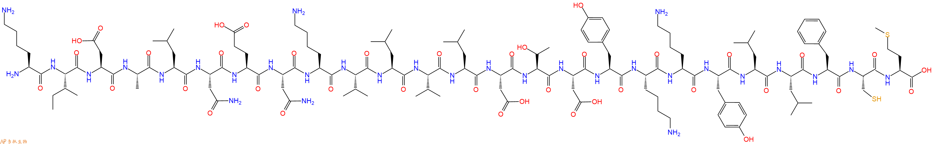 专肽生物产品H2N-Lys-Ile-Asp-Ala-Leu-Asn-Glu-Asn-Lys-Val-Leu-Val-Leu-Asp-Thr-Asp-Tyr-Lys-Lys-Tyr-Leu-Leu-Phe-Cys-Met-OH