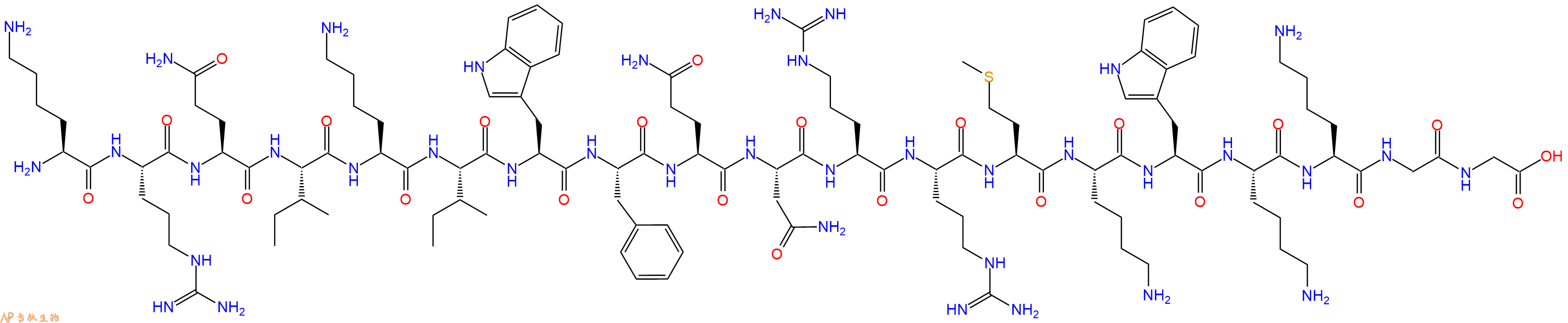 专肽生物产品H2N-Lys-Arg-Gln-Ile-Lys-Ile-Trp-Phe-Gln-Asn-Arg-Arg-Met-Lys-Trp-Lys-Lys-Gly-Gly-OH