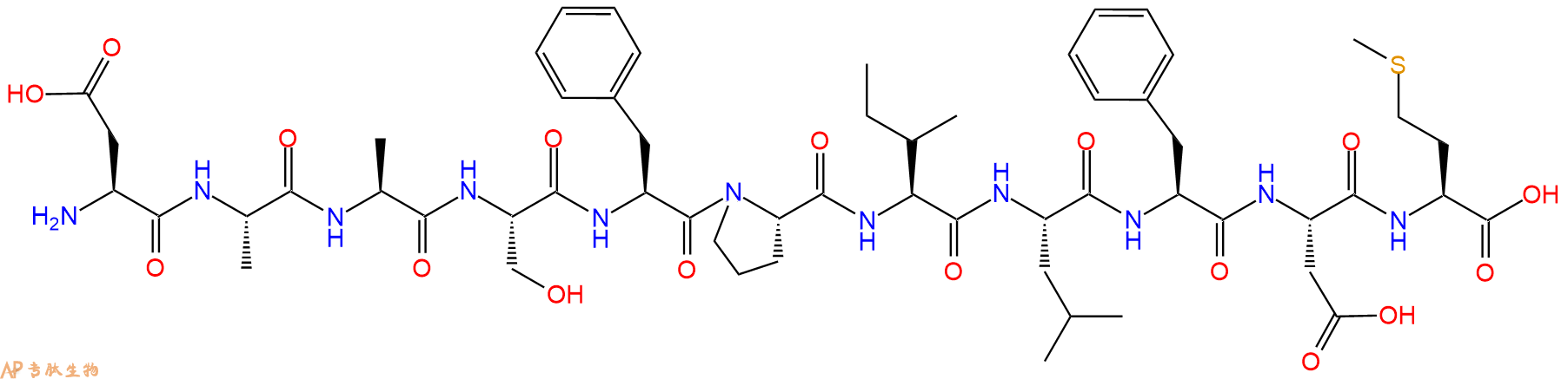 专肽生物产品H2N-Asp-Ala-Ala-Ser-Phe-Pro-Ile-Leu-Phe-Asp-Met-OH