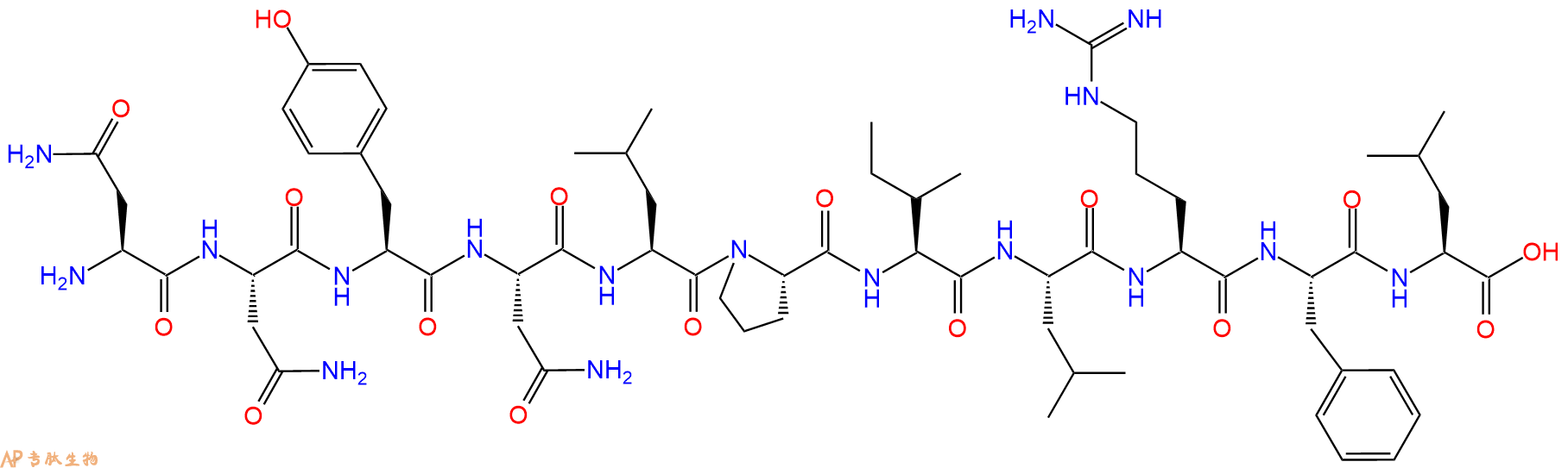 专肽生物产品H2N-Asn-Asn-Tyr-Asn-Leu-Pro-Ile-Leu-Arg-Phe-Leu-OH