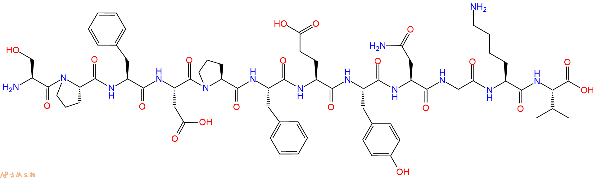 专肽生物产品H2N-Ser-Pro-Phe-Asp-Pro-Phe-Glu-Tyr-Asn-Gly-Lys-Val-OH