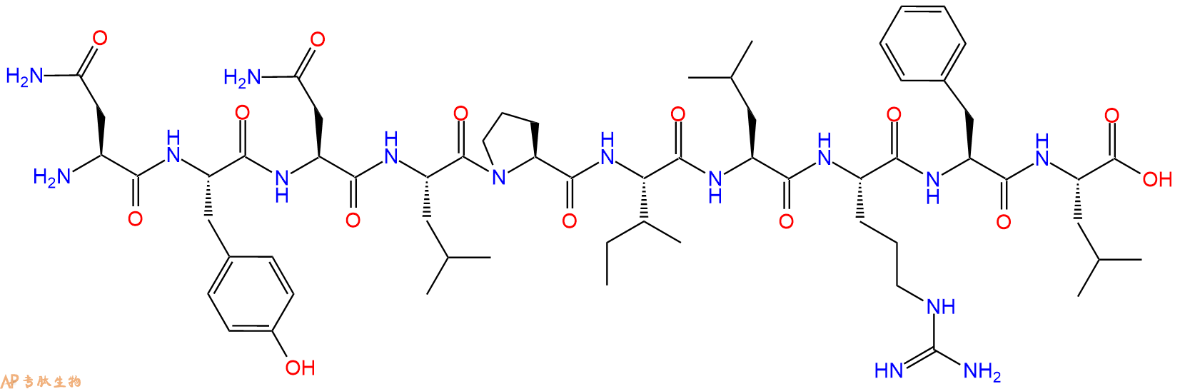 专肽生物产品H2N-Asn-Tyr-Asn-Leu-Pro-Ile-Leu-Arg-Phe-Leu-OH