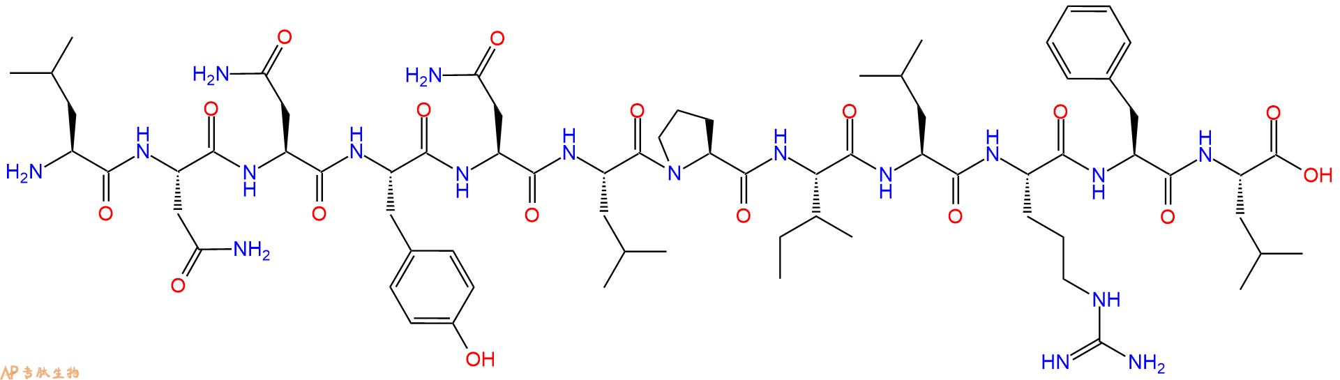 专肽生物产品H2N-Leu-Asn-Asn-Tyr-Asn-Leu-Pro-Ile-Leu-Arg-Phe-Leu-OH
