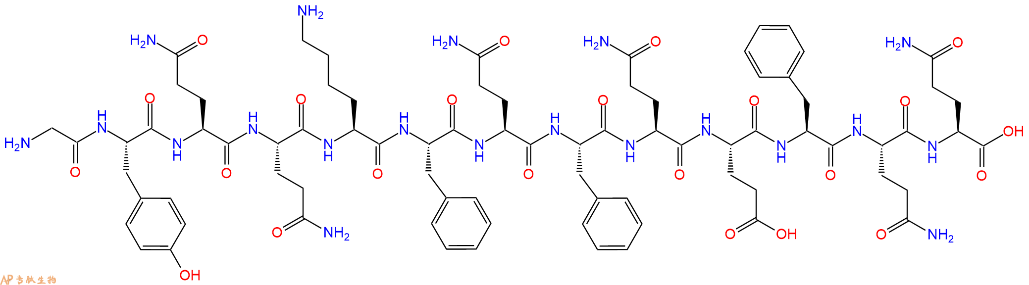 专肽生物产品H2N-Gly-Tyr-Gln-Gln-Lys-Phe-Gln-Phe-Gln-Glu-Phe-Gln-Gln-OH