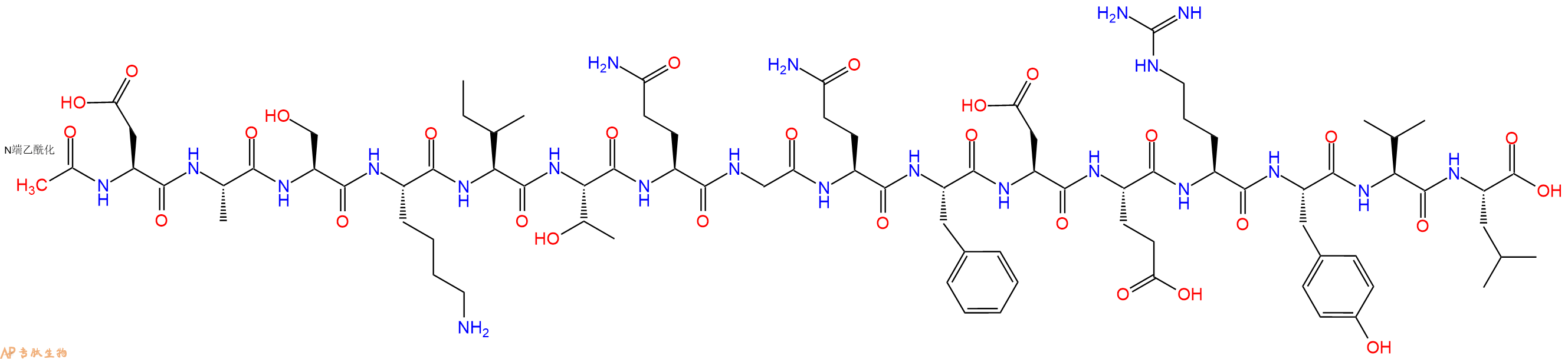 专肽生物产品Ac-Asp-Ala-Ser-Lys-Ile-Thr-Gln-Gly-Gln-Phe-Asp-Glu-Arg-Tyr-Val-Leu-OH