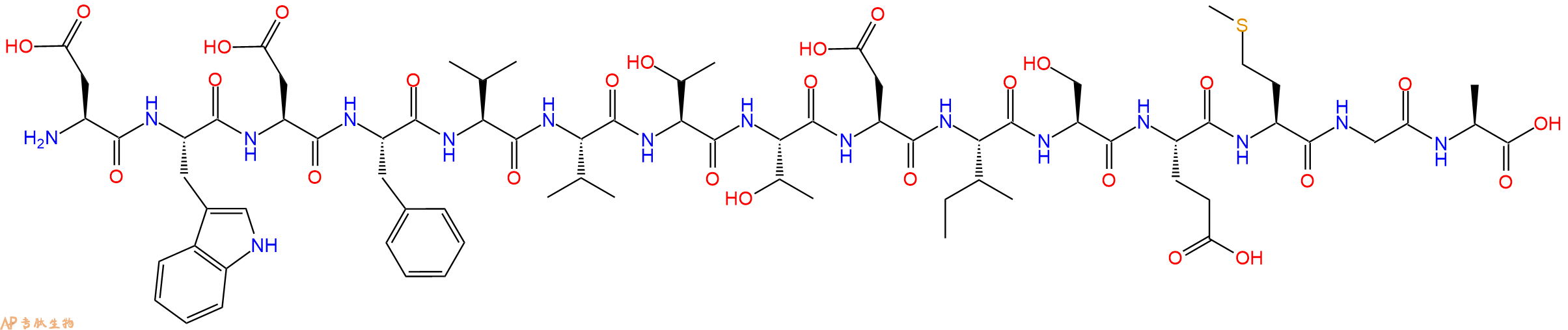 专肽生物产品H2N-Asp-Trp-Asp-Phe-Val-Val-Thr-Thr-Asp-Ile-Ser-Glu-Met-Gly-Ala-OH