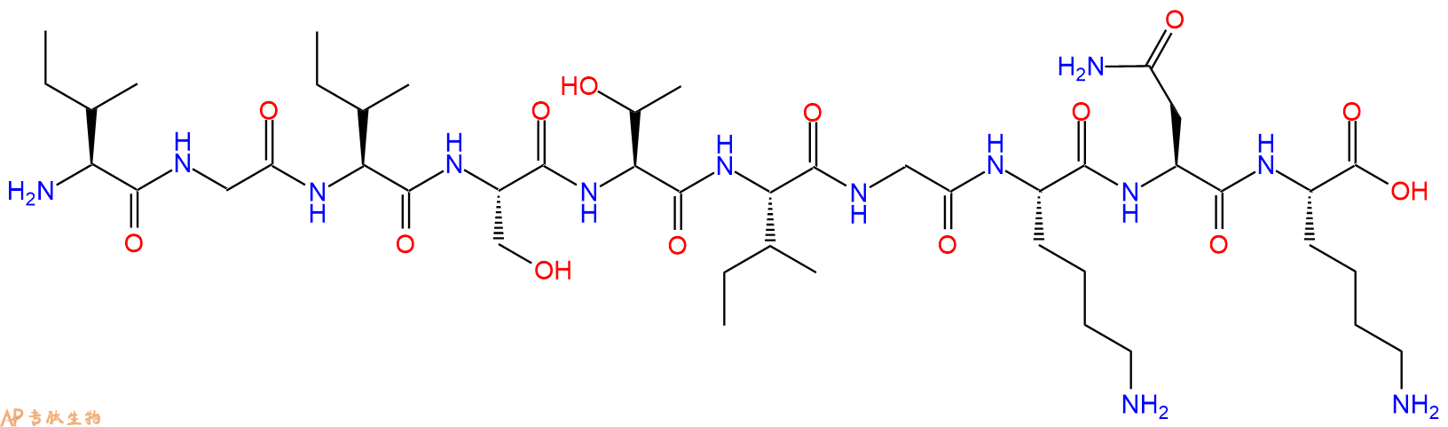 专肽生物产品H2N-Ile-Gly-Ile-Ser-Thr-Ile-Gly-Lys-Asn-Lys-OH