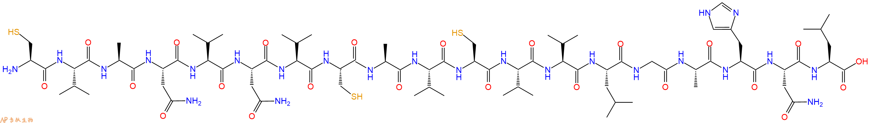 专肽生物产品H2N-Cys-Val-Ala-Asn-Val-Asn-Val-Cys-Ala-Val-Cys-Val-Val-Leu-Gly-Ala-His-Asn-Leu-OH