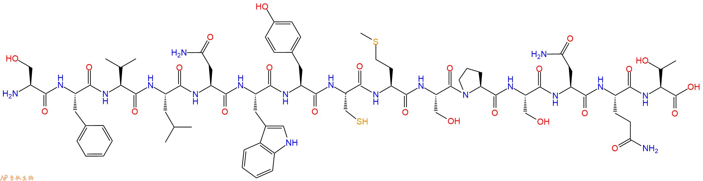 专肽生物产品H2N-Ser-Phe-Val-Leu-Asn-Trp-Tyr-Cys-Met-Ser-Pro-Ser-Asn-Gln-Thr-OH