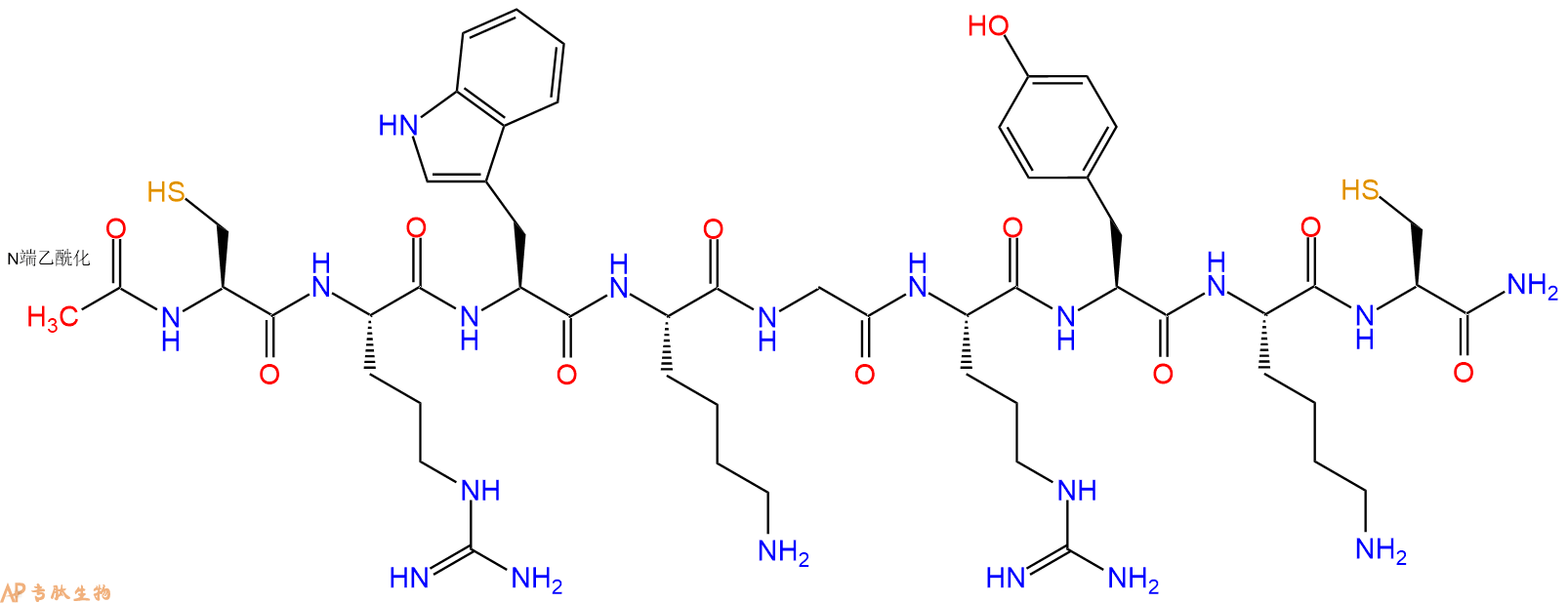 专肽生物产品Ac-Cys-Arg-Trp-Lys-Gly-Arg-Tyr-Lys-Cys-CONH2