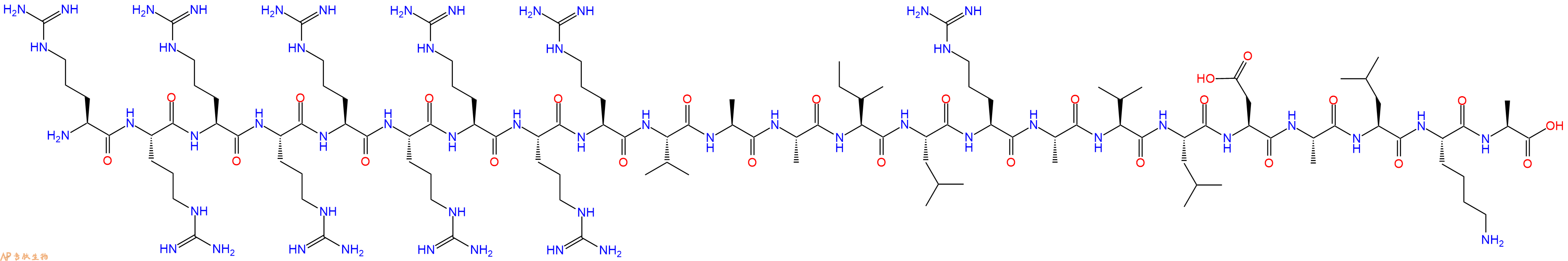 专肽生物产品H2N-Arg-Arg-Arg-Arg-Arg-Arg-Arg-Arg-Arg-Val-Ala-Ala-Ile-Leu-Arg-Ala-Val-Leu-Asp-Ala-Leu-Lys-Ala-OH