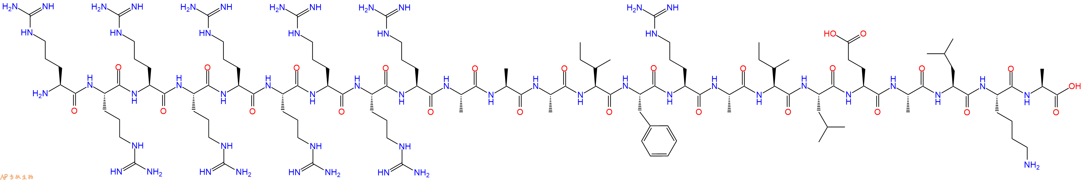 专肽生物产品H2N-Arg-Arg-Arg-Arg-Arg-Arg-Arg-Arg-Arg-Ala-Ala-Ala-Ile-Phe-Arg-Ala-Ile-Leu-Glu-Ala-Leu-Lys-Ala-OH