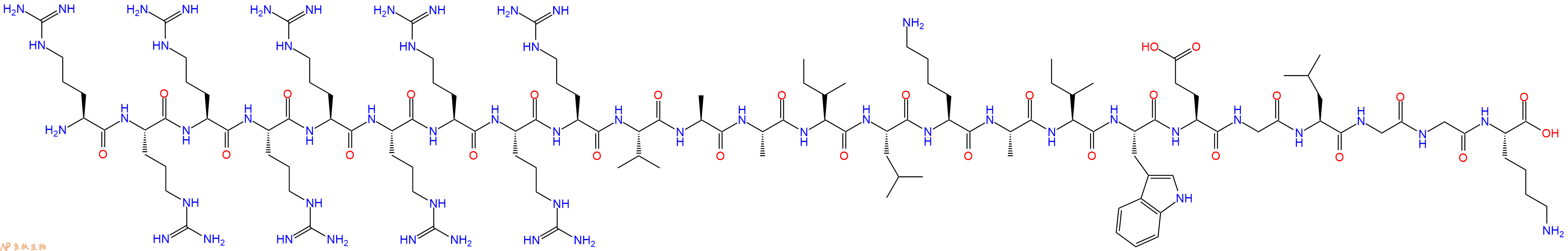 专肽生物产品H2N-Arg-Arg-Arg-Arg-Arg-Arg-Arg-Arg-Arg-Val-Ala-Ala-Ile-Leu-Lys-Ala-Ile-Trp-Glu-Gly-Leu-Gly-Gly-Lys-OH