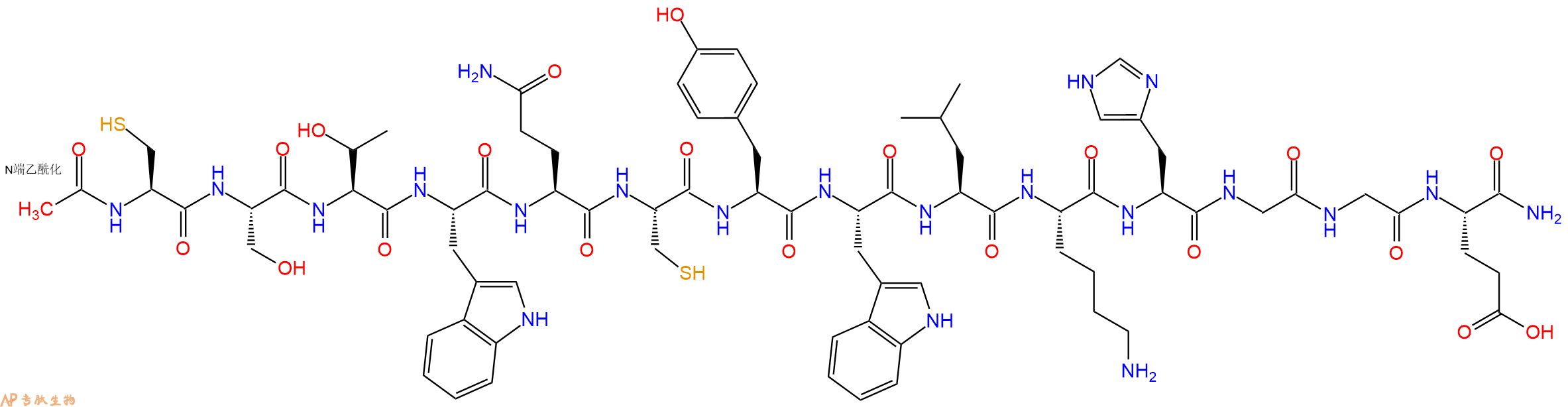 专肽生物产品Ac-Cys-Ser-Thr-Trp-Gln-Cys-Tyr-Trp-Leu-Lys-His-Gly-Gly-Glu-CONH2