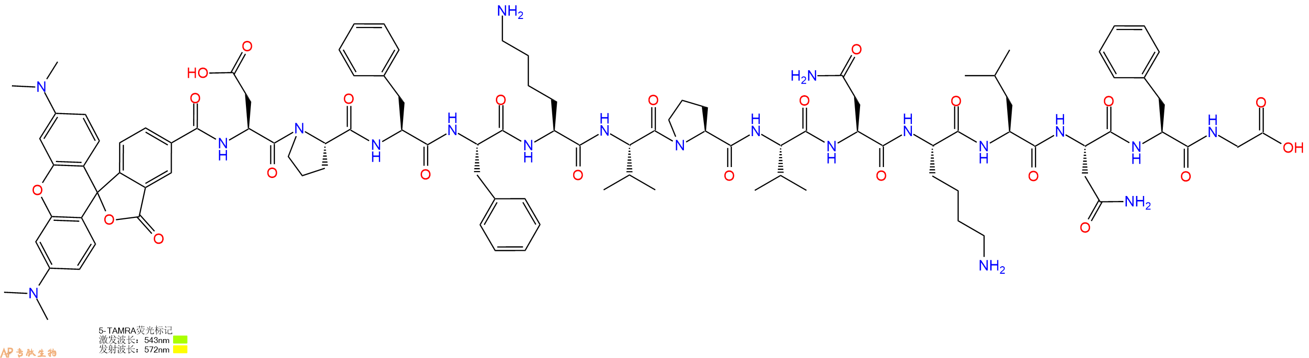 专肽生物产品5TAMRA-Asp-Pro-Phe-Phe-Lys-Val-Pro-Val-Asn-Lys-Leu-Asn-Phe-Gly-OH