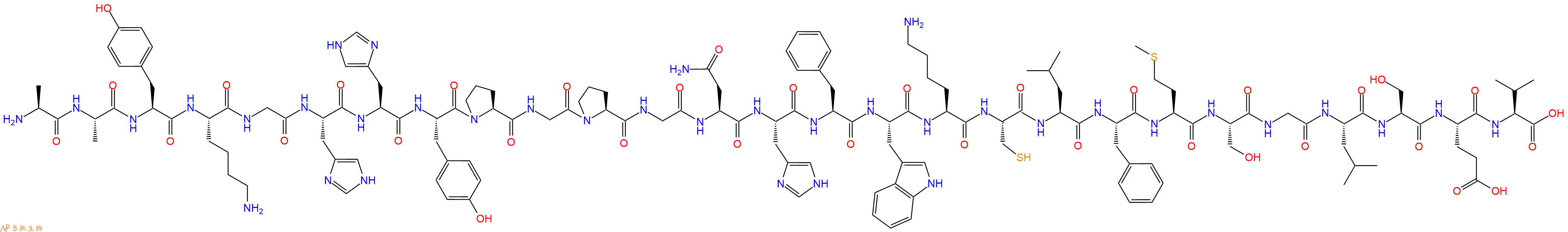 专肽生物产品H2N-Ala-Ala-Tyr-Lys-Gly-His-His-Tyr-Pro-Gly-Pro-Gly-Asn-His-Phe-Trp-Lys-Cys-Leu-Phe-Met-Ser-Gly-Leu-Ser-Glu-Val-OH