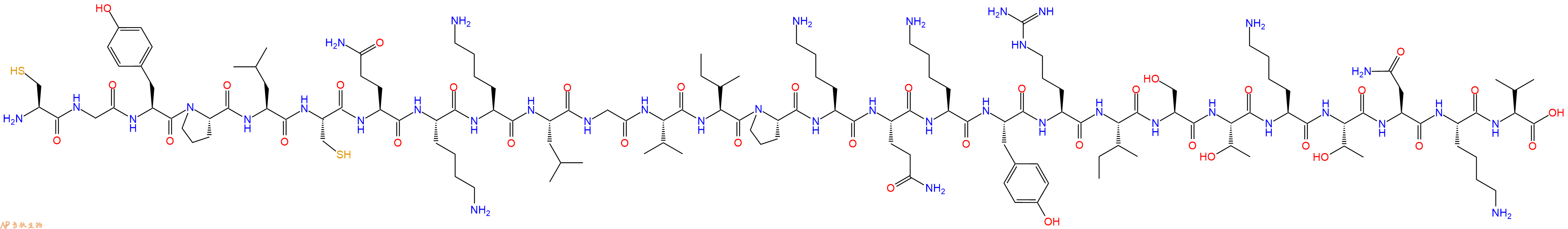 专肽生物产品H2N-Cys-Gly-Tyr-Pro-Leu-Cys-Gln-Lys-Lys-Leu-Gly-Val-Ile-Pro-Lys-Gln-Lys-Tyr-Arg-Ile-Ser-Thr-Lys-Thr-Asn-Lys-Val-OH