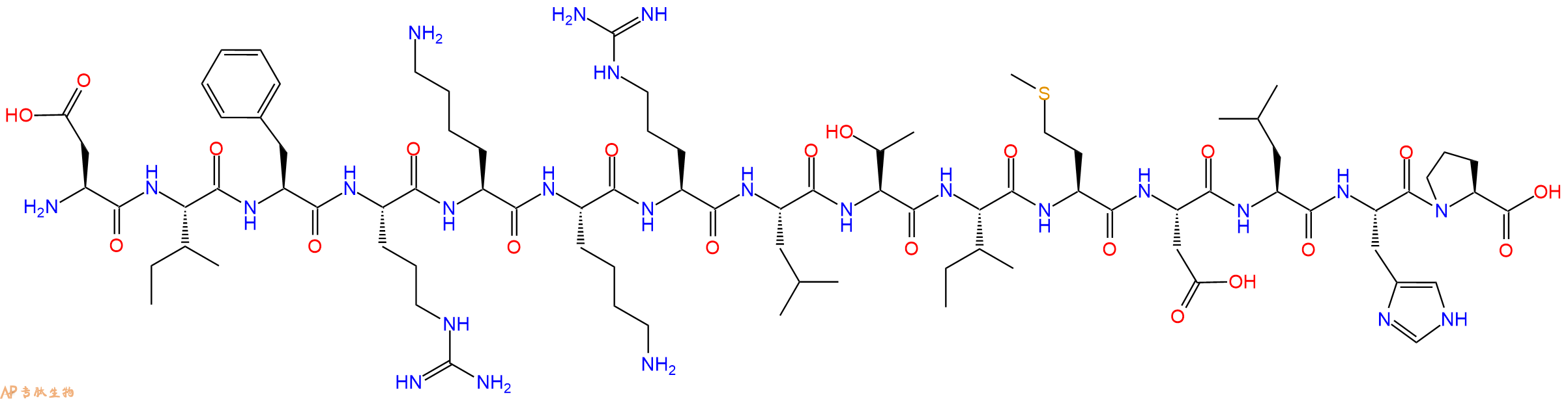 专肽生物产品H2N-Asp-Ile-Phe-Arg-Lys-Lys-Arg-Leu-Thr-Ile-Met-Asp-Leu-His-Pro-OH