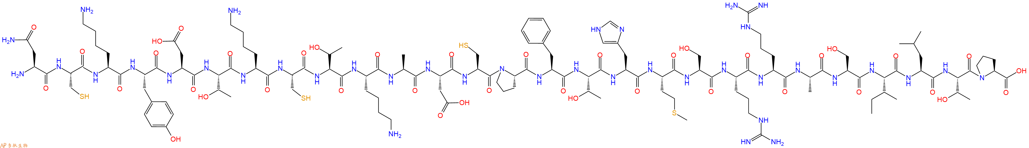 专肽生物产品H2N-Asn-Cys-Lys-Tyr-Asp-Thr-Lys-Cys-Thr-Lys-Ala-Asp-Cys-Pro-Phe-Thr-His-Met-Ser-Arg-Arg-Ala-Ser-Ile-Leu-Thr-Pro-OH