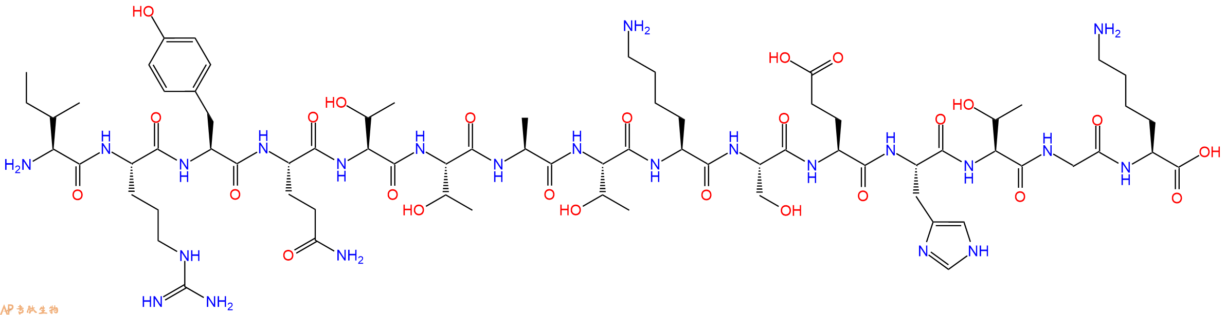 专肽生物产品H2N-Ile-Arg-Tyr-Gln-Thr-Thr-Ala-Thr-Lys-Ser-Glu-His-Thr-Gly-Lys-OH