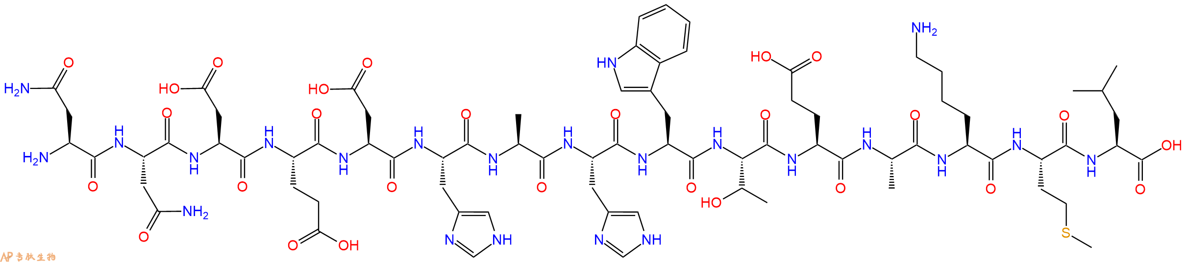 专肽生物产品H2N-Asn-Asn-Asp-Glu-Asp-His-Ala-His-Trp-Thr-Glu-Ala-Lys-Met-Leu-OH