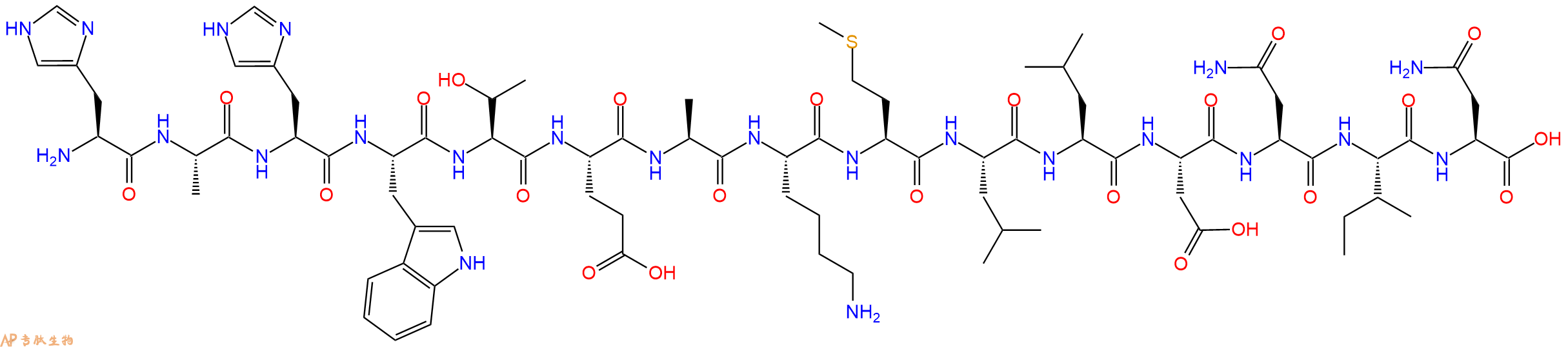 专肽生物产品H2N-His-Ala-His-Trp-Thr-Glu-Ala-Lys-Met-Leu-Leu-Asp-Asn-Ile-Asn-OH