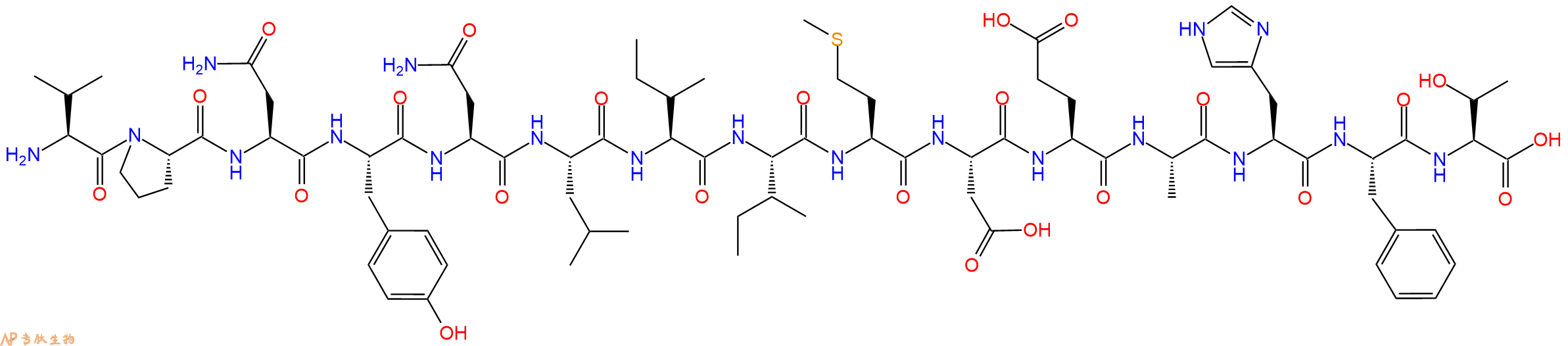 专肽生物产品H2N-Val-Pro-Asn-Tyr-Asn-Leu-Ile-Ile-Met-Asp-Glu-Ala-His-Phe-Thr-OH