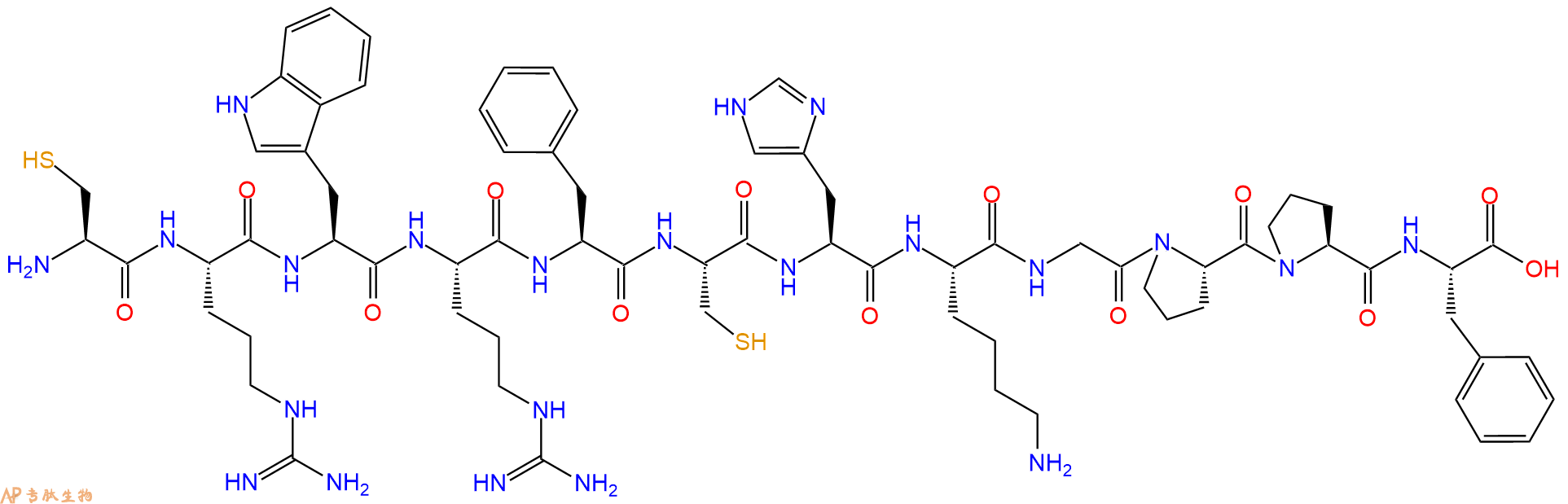 专肽生物产品H2N-Cys-Arg-Trp-Arg-Phe-Cys-His-Lys-Gly-Pro-Pro-Phe-OH